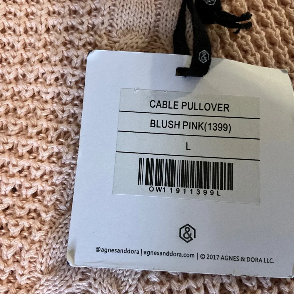 Agnes & Dora Cable Pullover Blush Pink Sweater Size L Chunky‎ Long Tunic Style
